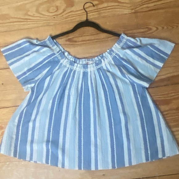 Faherty Annabelle Boho Top Organic Cotton Blend Blouse Size S Blue and White - Picture 10 of 11